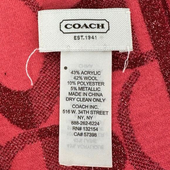 Coach signature Apricot Pink Acrylic Wool Blend Scarf - Picture 4 of 4